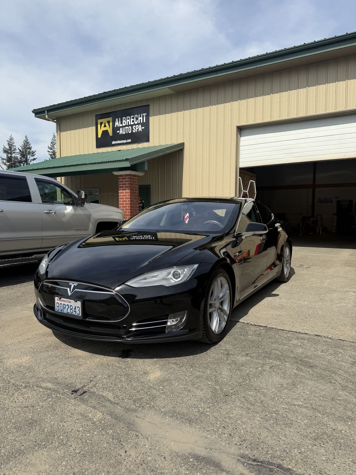 Black Tesla Model S ceramic coated at Albrecht Auto Spa in Ferndale, WA